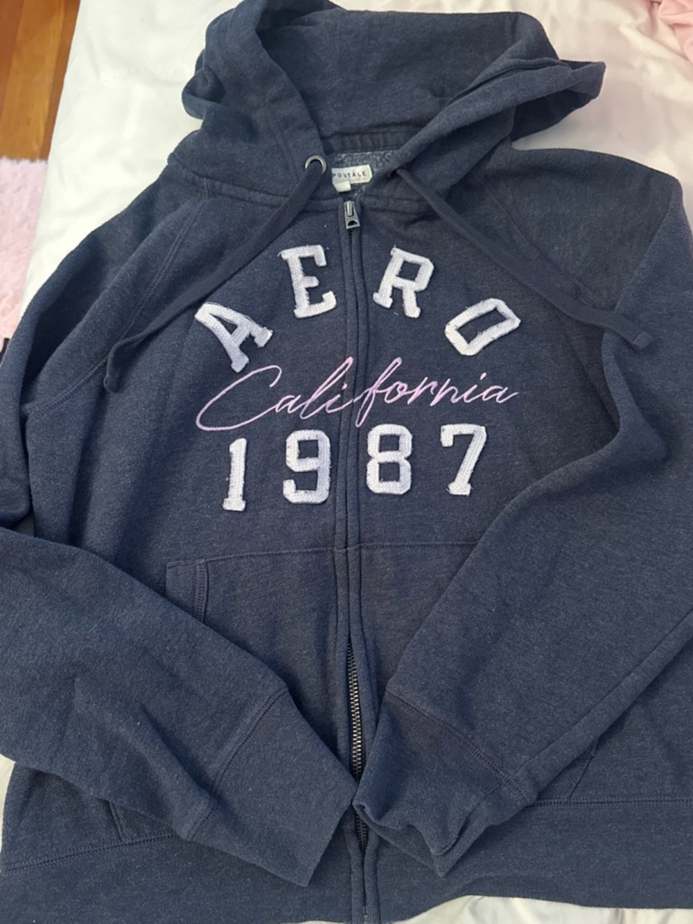 Aeropostale Vintage Y2K Navy Zip-Up Hoodie with Pink Script